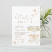 Blumenblätter und Prosecco Elfenbogen-Junggesellin Einladung (Stehend Vorderseite)