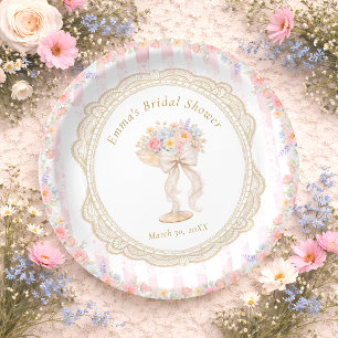 Blumenblätter und Prosecco Farbige Florale Hochzei Pappteller