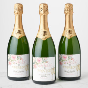 Blumenblätter und Prosecco Schaumweinetikett