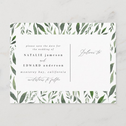 Blumenblätterflora Save the Date Postkarte (Rückseite)