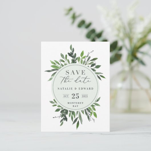 Blumenblätterflora Save the Date Postkarte (Stehend Vorderseite)