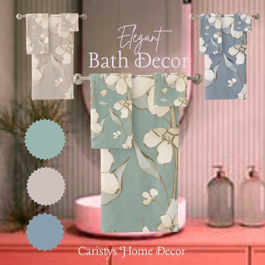 Blumenblättern Cream Shades auf Pale GreenTeal Badhandtuch Set