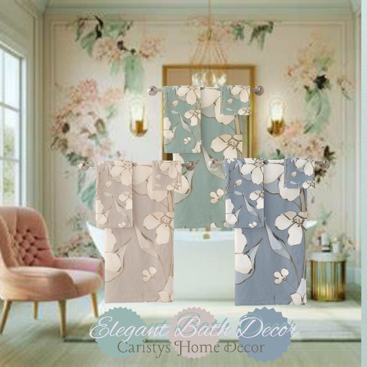 Blumenblättern Cream Shades auf Pale GreenTeal Badhandtuch Set