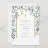 Blumenblätterung Elegante Gold Taufe Christening Einladung (Vorderseite)