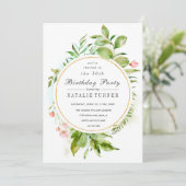 Blumenblätterung Geburtstagsparty Einladung (Stehend Vorderseite)