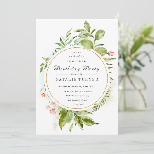 Blumenblätterung Geburtstagsparty Einladung (Stehend Vorderseite)