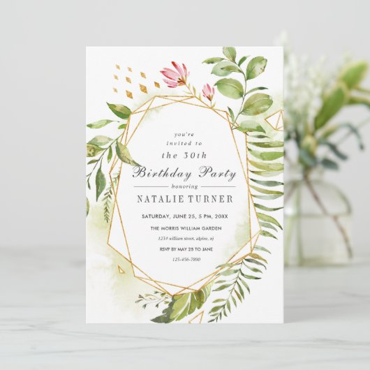 Blumenblätterung Geburtstagsparty Einladung (Stehend Vorderseite)
