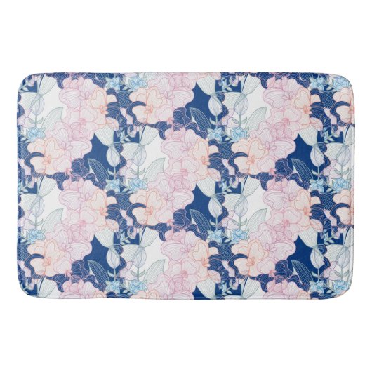 Blumenblättrige Blume grün rosa blaue Farbtöne Badematte (Vorderseite)