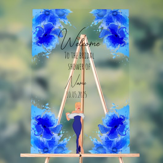 Blumenblau-Acryl-Brautparty Acrylschild (Neutral)