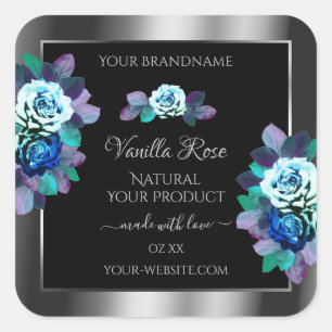 Blumenblau Aquamarine Rose Produktkennzeichnungen Quadratischer Aufkleber