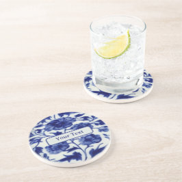 Blumenblau auf weißer Vintager Töpferei Getränkeuntersetzer