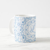 Blumenblau Einfache Mandala Circle Minimalistisch Kaffeetasse (Vorderseite Links)
