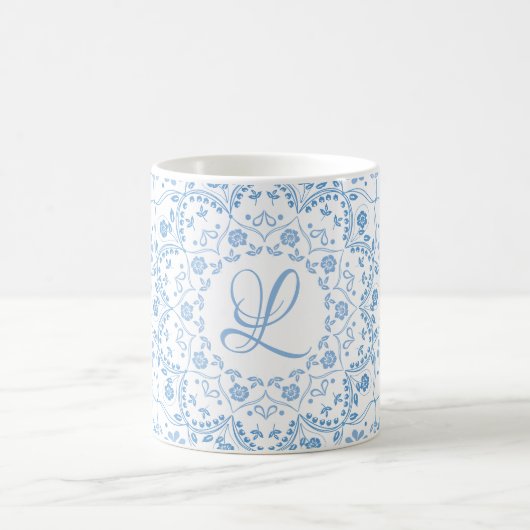 Blumenblau Einfache Mandala Circle Minimalistisch Kaffeetasse (Mittel)