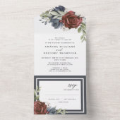 Blumenblau | Elegante Hochzeit All In One Einladung (Innen Boden)