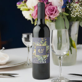 Blumenblau & grün w Ampersand Hochzeit Weinetikett