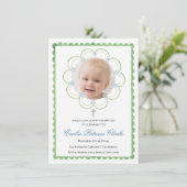 Blumenblau Grünes Kreuz Einfache Taufe Einladung (Stehend Vorderseite)