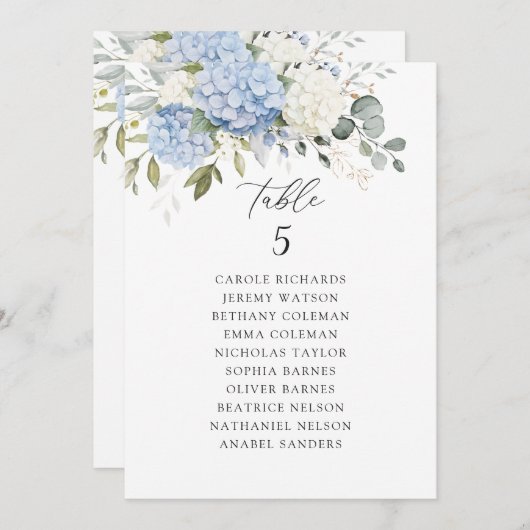 Blumenblau-Hydrangea-Tischkarte Einladung (Vorne/Hinten)