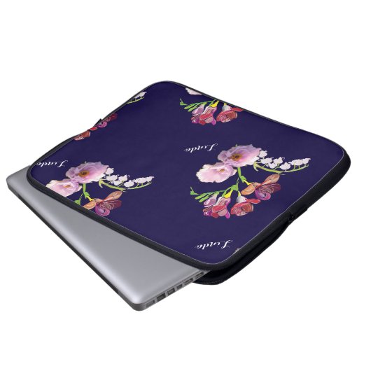 Blumenblau Laptopschutzhülle (Vorne Knopf)