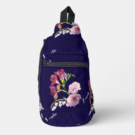 Blumenblau /Name Druckfarbe Nähtasche Crossbody Bag (Vorderseite)