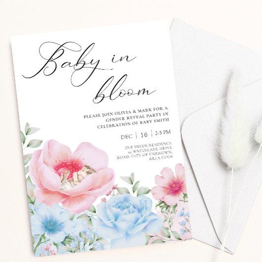 Blumenblau Rosa Aquarellfarbe offenbart Einladung