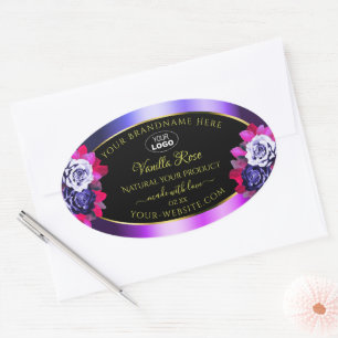 Blumenblau, rosa, Lila schwarze Produktkennzeichnu Ovaler Aufkleber