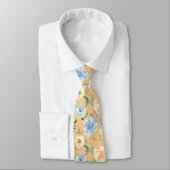 Blumenblau und gelbe Blumen Neck Tie Necktie Krawatte (Gebunden)