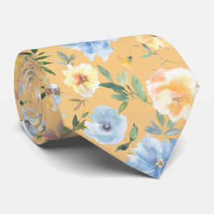 Blumenblau und gelbe Blumen Neck Tie Necktie Krawatte