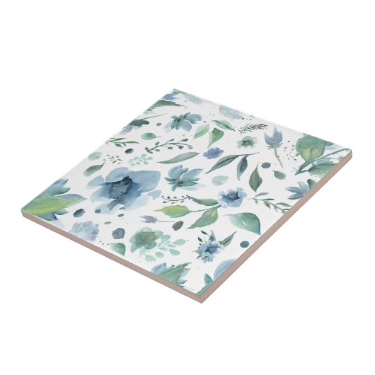 Blumenblau und grüne Nahtlose Keramik Fliese (Seite)