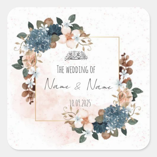 Blumenblau und rosa fütternd Greifsticker Quadratischer Aufkleber (Vorderseite)