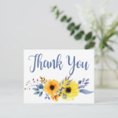 Blumenblau Vielen Dank Yellow Watercolor Blume Postkarte (Stehend Vorderseite)