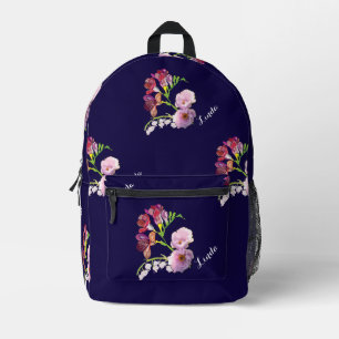 Blumenblau w/Name Druckknopfdruck Nähtasche Bedruckter Rucksack