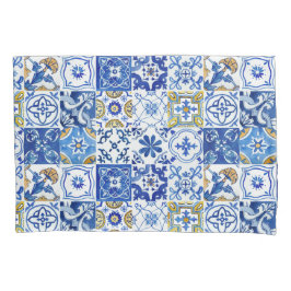 Blumenblau, weiß und gelb mediterranes Muster Kissenbezug