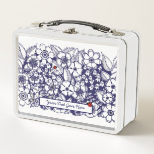 Blumenblau, weiß Zeichnend Metallmittagsbox Metall Brotdose