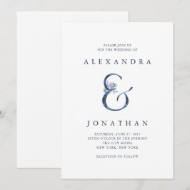 Blumenblaue Aquarell-Hochzeit des etzeichen-| Einladung