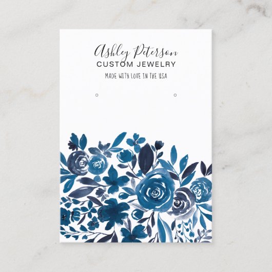 Blumenblaue Aquarellschmuck Ohrring-Anzeige Visitenkarte (Vorderseite)