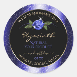 Blumenblaue schwarze Produktkennzeichnungen Glitte Runder Aufkleber