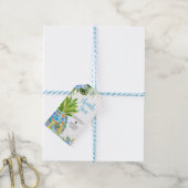 Blumenblauer Ananas Kinderdusche - Begrüßungstags Geschenkanhänger (Mit Garn)