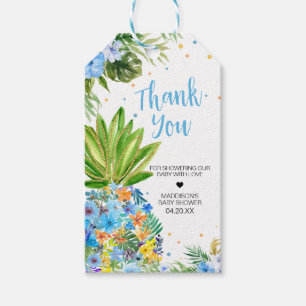 Blumenblauer Ananas Kinderdusche - Begrüßungstags Geschenkanhänger
