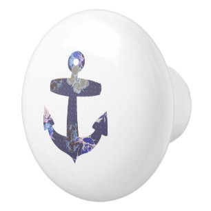 Blumenblauer Anker auf dem weißen Nautical Drawer  Keramikknauf