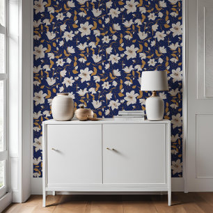 Blumenblauer Beige Lily Botanisches Muster Tapete