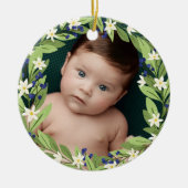 Blumenblauer Berries Grünes Foto Keramik Ornament (Vorne)