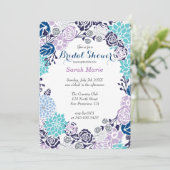 Blumenblauer Blume Wreath Party Einladung (Stehend Vorderseite)