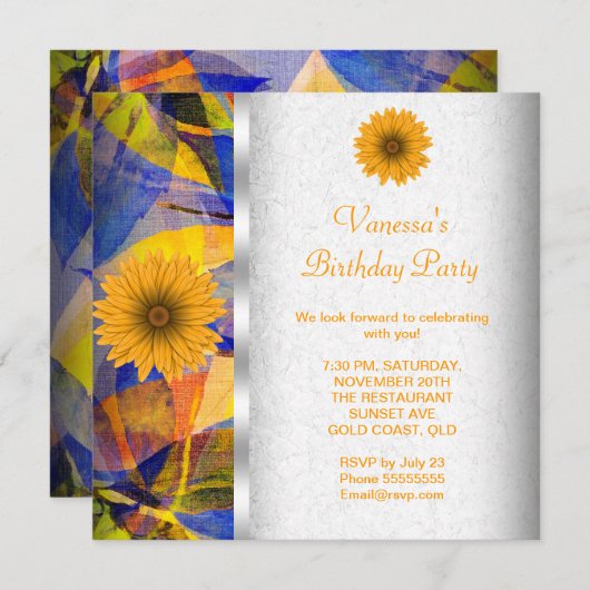 Blumenblauer Blumenstrauß Geburtstagsparty Einladung (Vorne/Hinten)