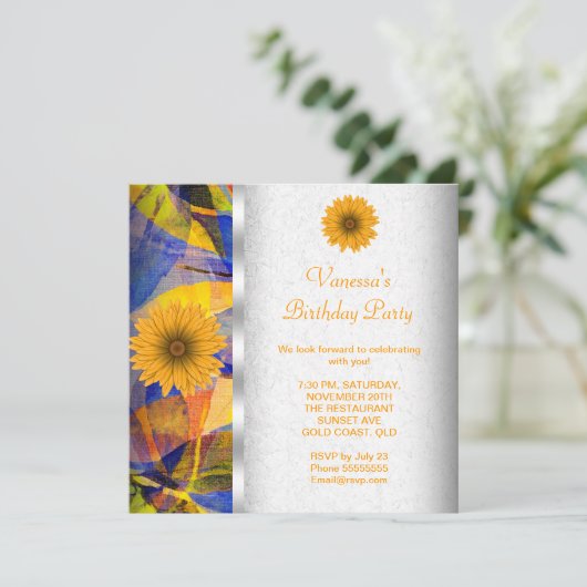 Blumenblauer Blumenstrauß Geburtstagsparty Einladung (Stehend Vorderseite)
