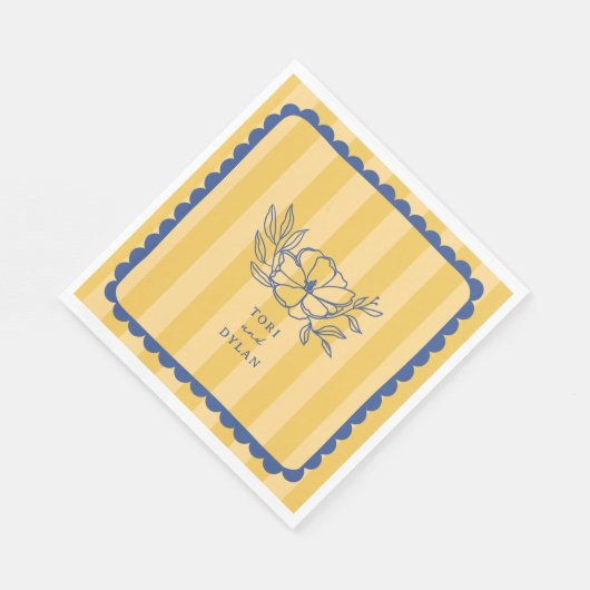 Blumenblauer Botanischer Streifen Hochzeit Serviette (Ecke)