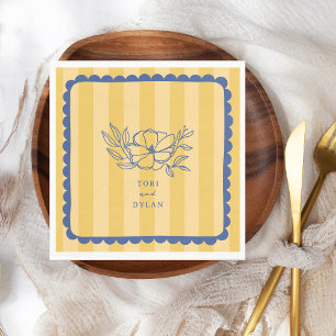 Blumenblauer Botanischer Streifen Hochzeit Serviette