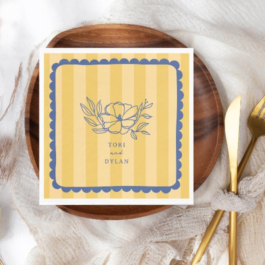 Blumenblauer Botanischer Streifen Hochzeit Serviette