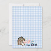 Blumenblauer Boys Barn Traktor Farm Geburtstag Einladung (Rückseite)