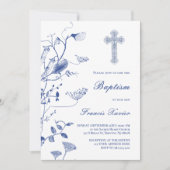 Blumenblauer Chinoiserie-Design | Taufe Einladung (Vorderseite)