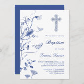 Blumenblauer Chinoiserie-Design | Taufe Einladung (Vorne/Hinten)